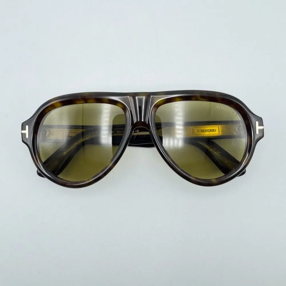 Tom Ford Sunglasses Icon FT1225 52N Havana Brown Pilot Green Lens 59-16-145 NEW